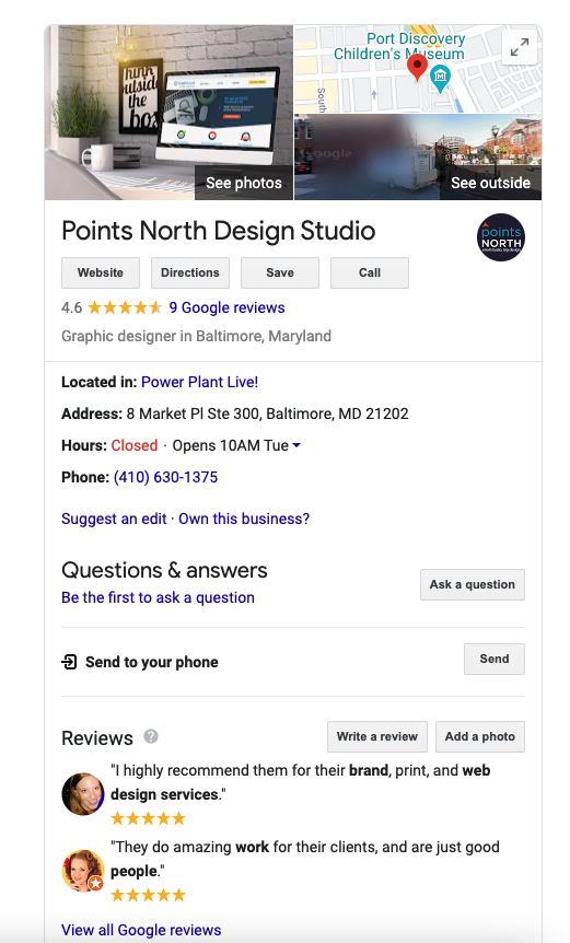 Google My Business Points North Studio Results